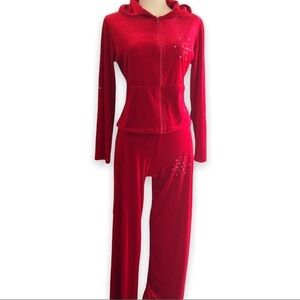 Vintage Nally & Millie Hoodie & Pants Red Velour S-M